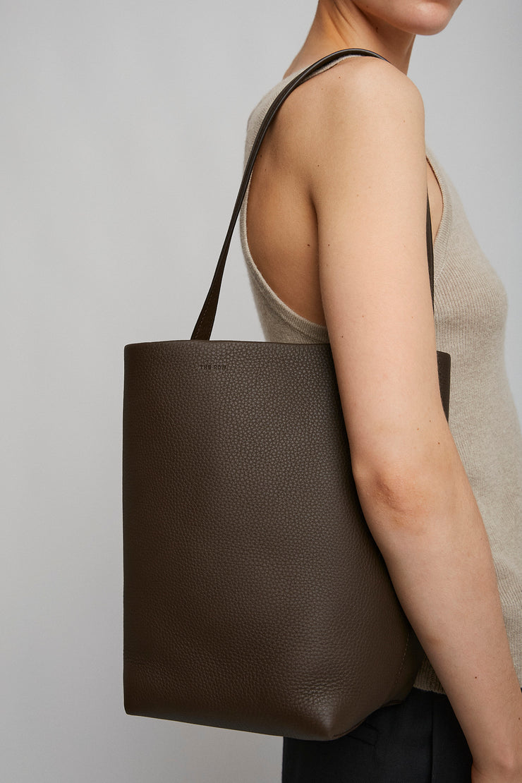 Medium N/S deep brown leather tote bag