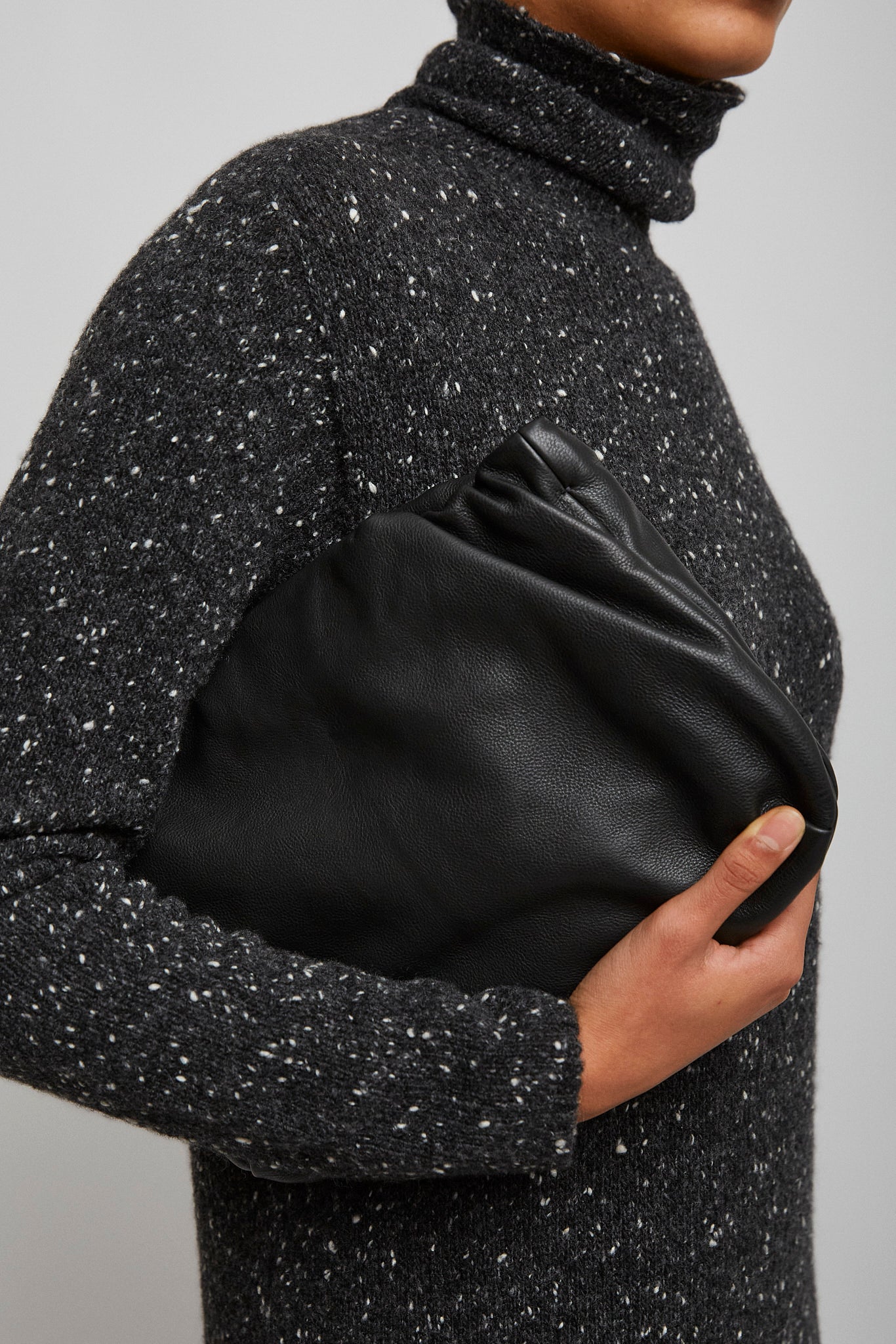 Large Bourse black leather clutch