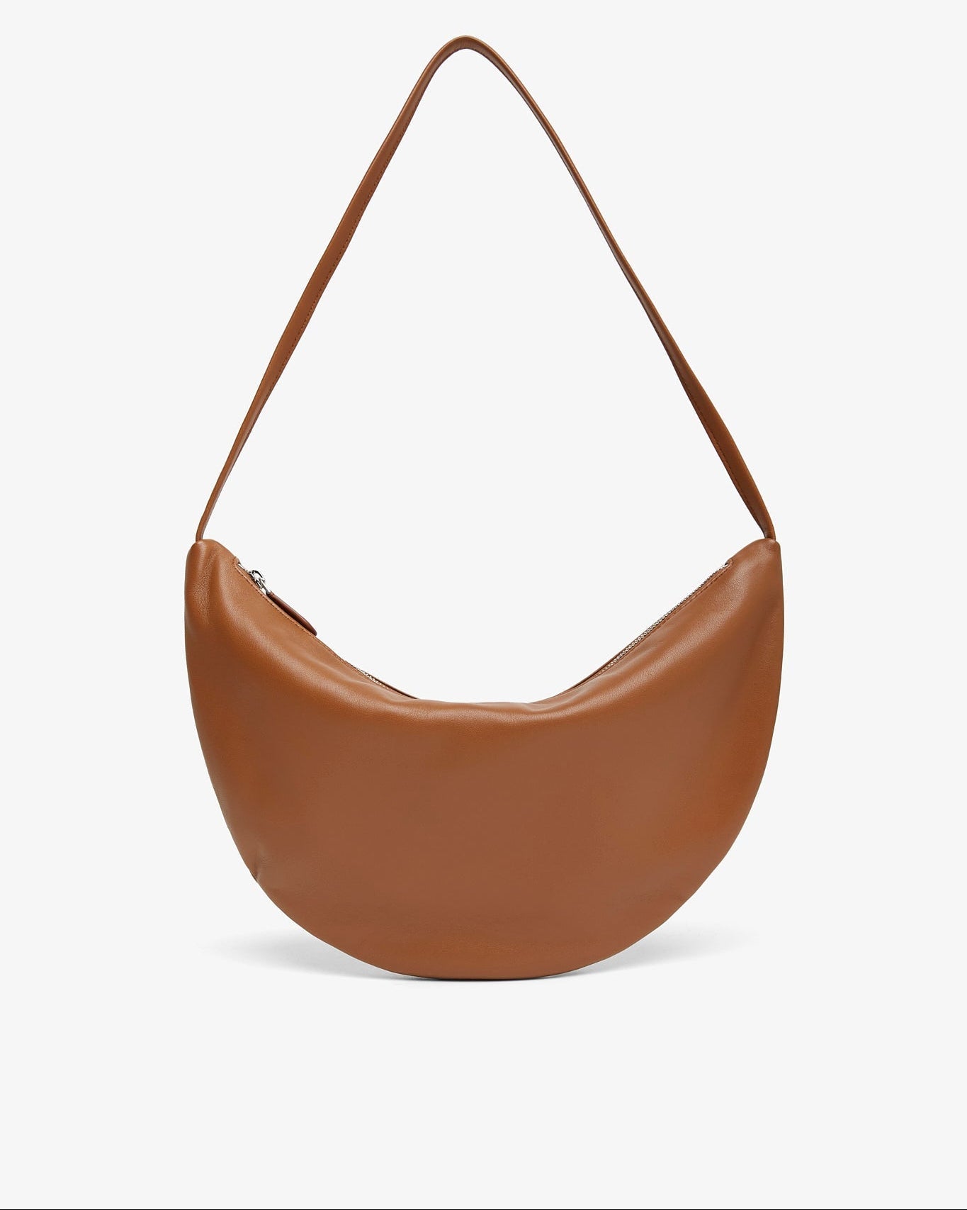 Brown leather handbag on a white background