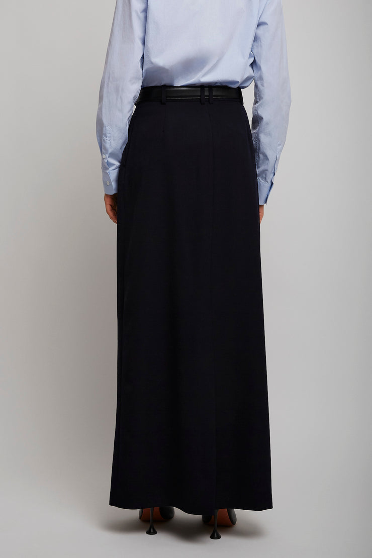 Roux dark navy wool maxi skirt