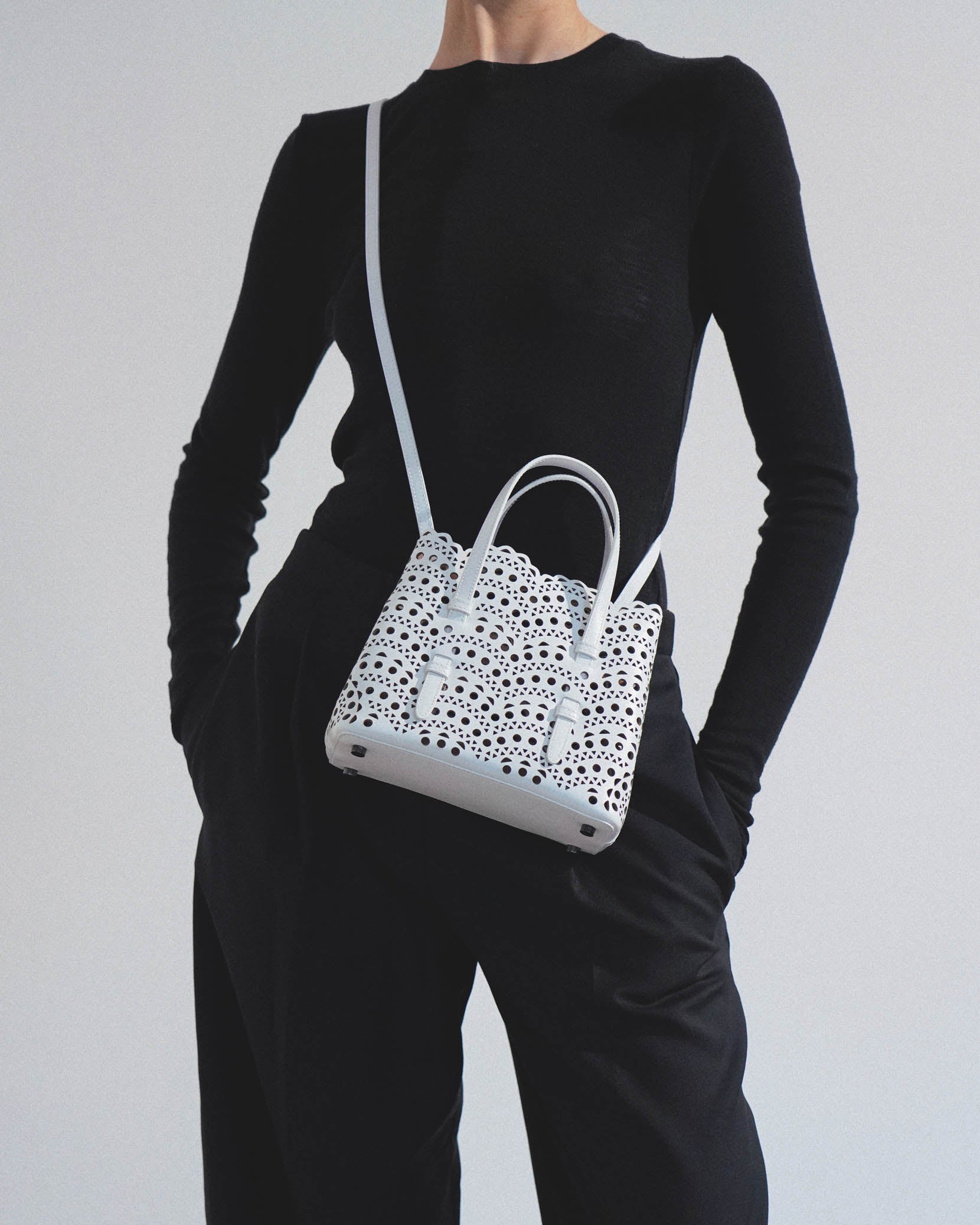 Mina 20 vienne vague white leather tote bag