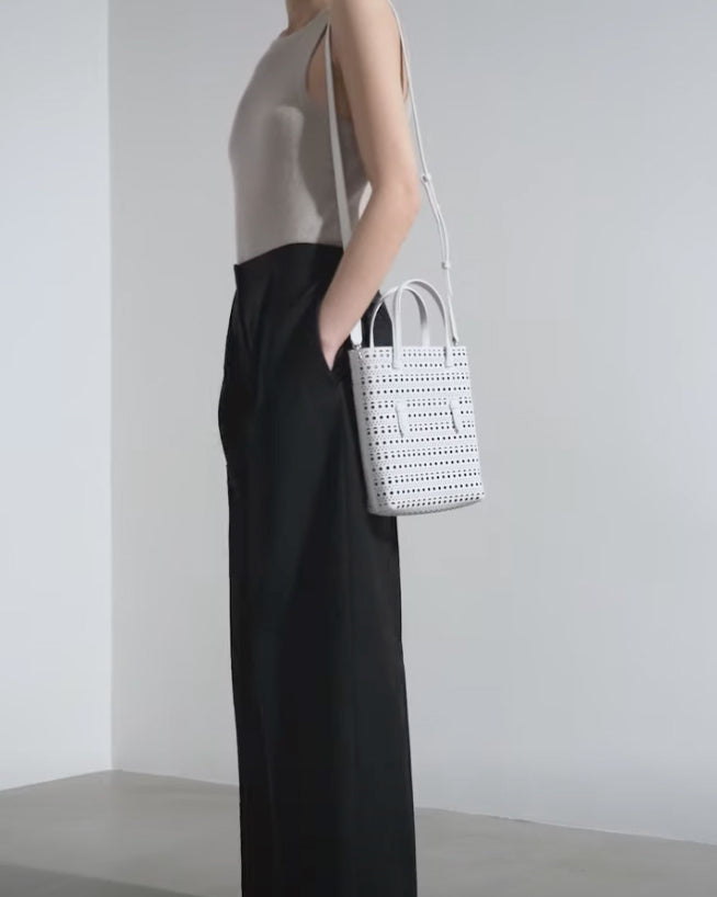 Mina NS white leather tote bag