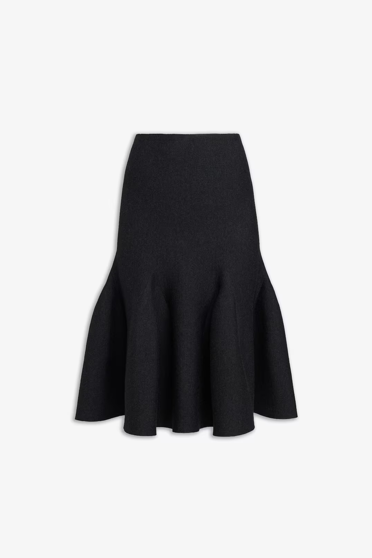 Dark brown sculptural knit midi skirt