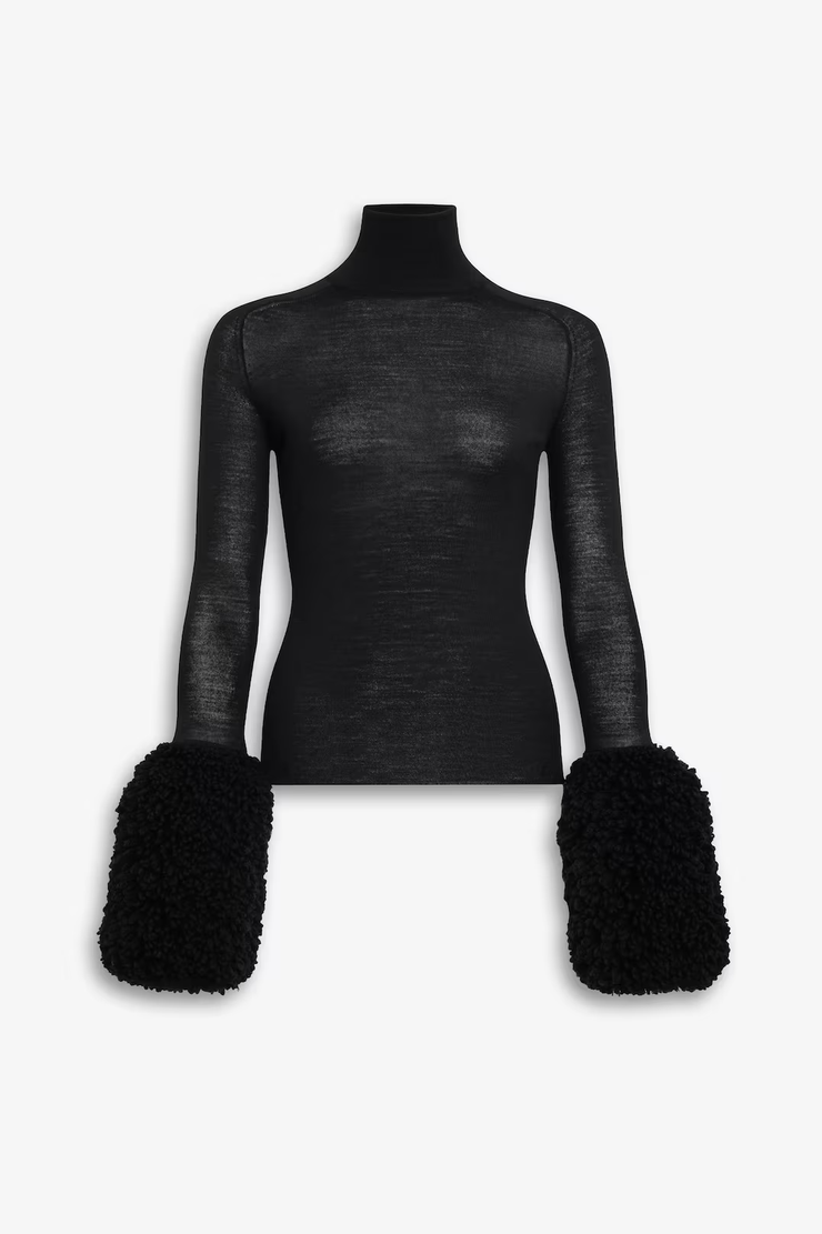 Faux fur sleeved knit top