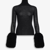 Faux fur sleeved knit top