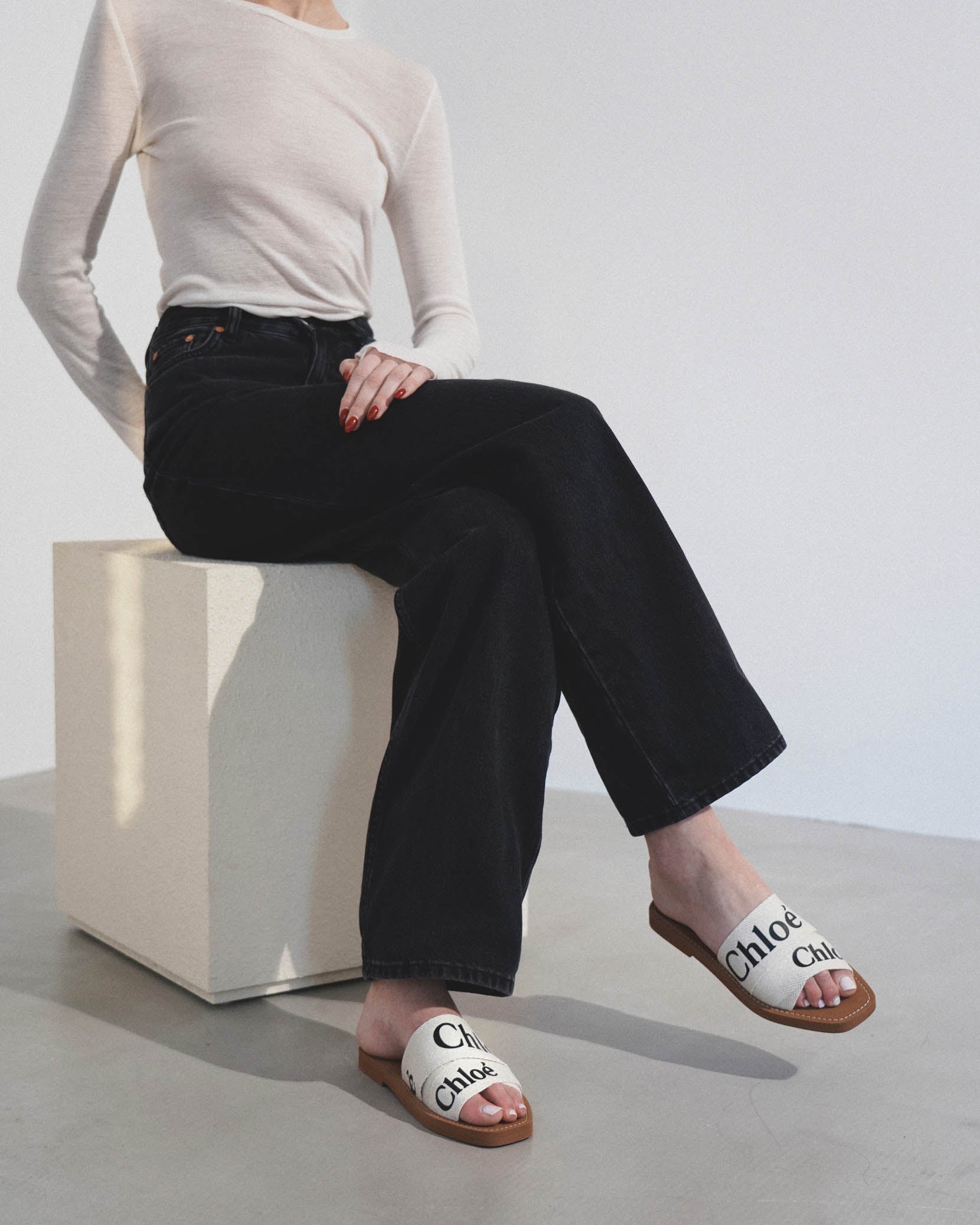 Chloé | Woody white linen slide sandals | Savannahs