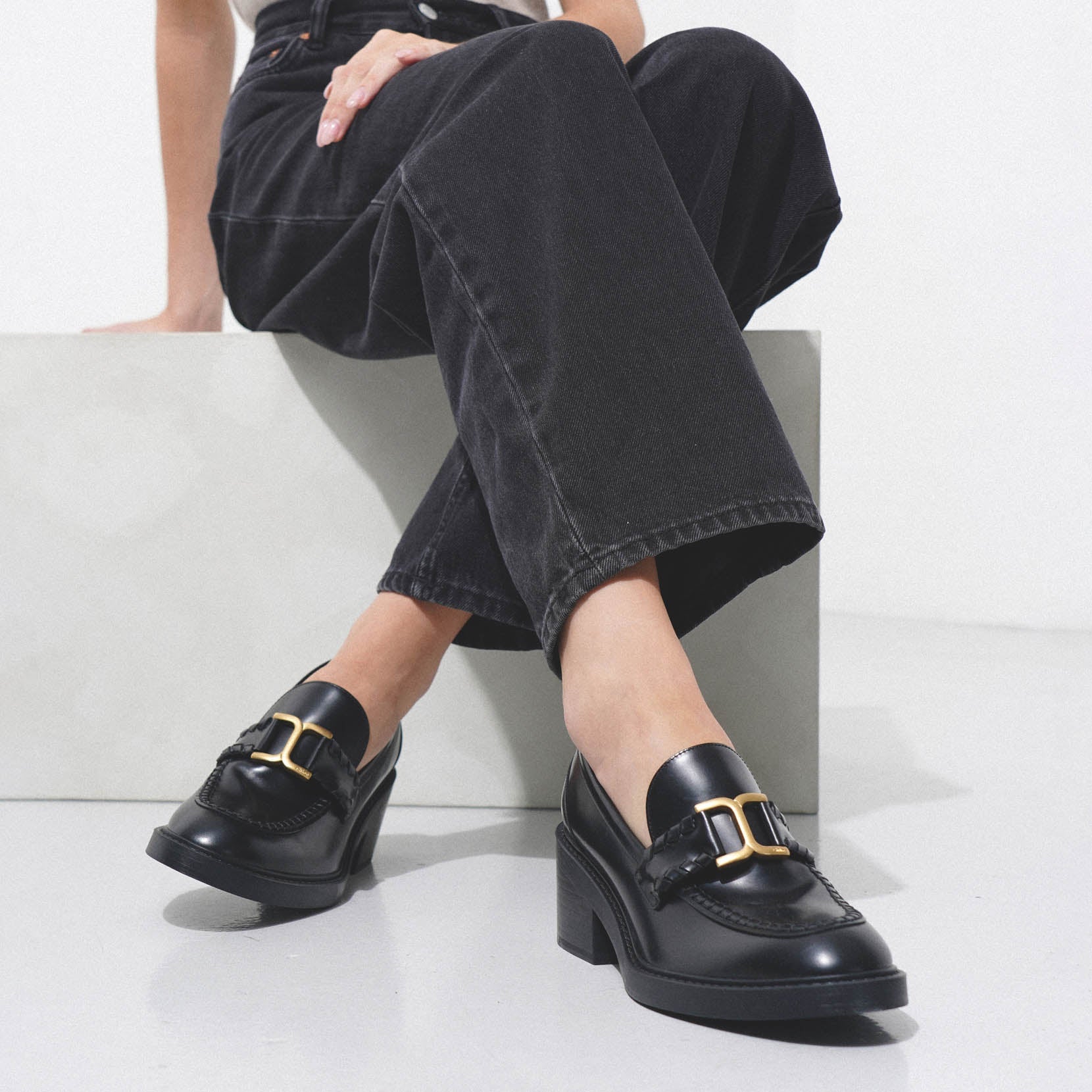 Chloé | Marcie black leather heeled loafers | Savannahs