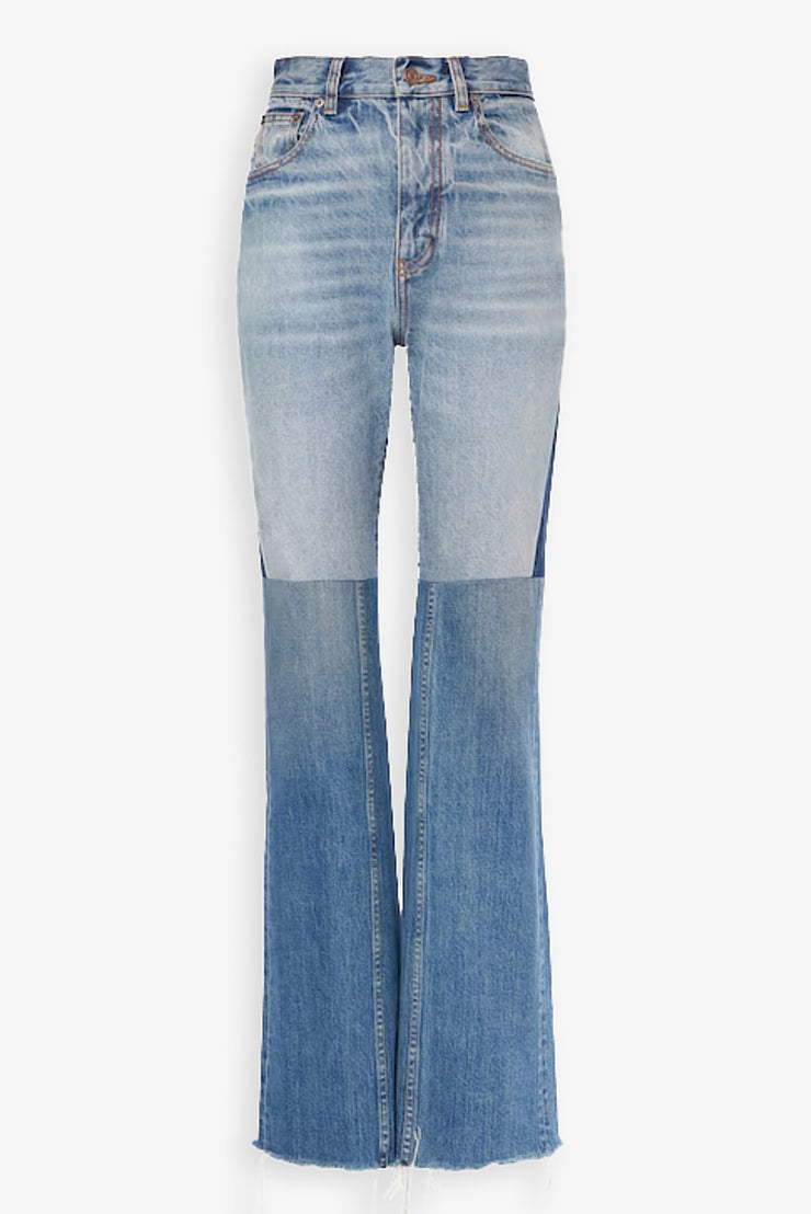 Flared patchwork jeans in denim