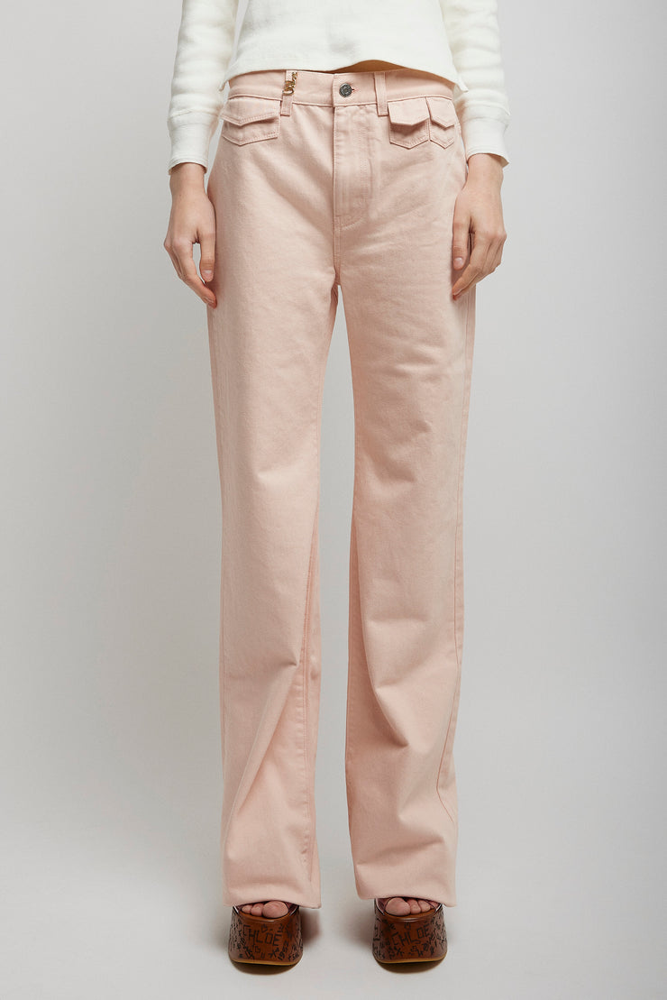 High-rise pink denim flare jeans