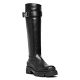 Terra flat black leather high boots
