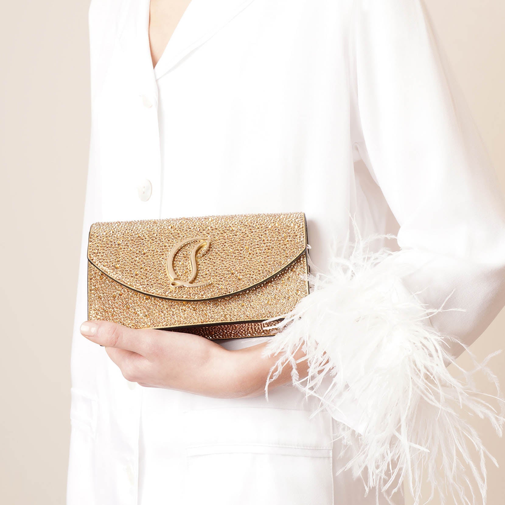 Christian Louboutin ベージュ パーティーバッグ Christian Louboutin Beige Pebbled Leather Small Sweet Charity Bag