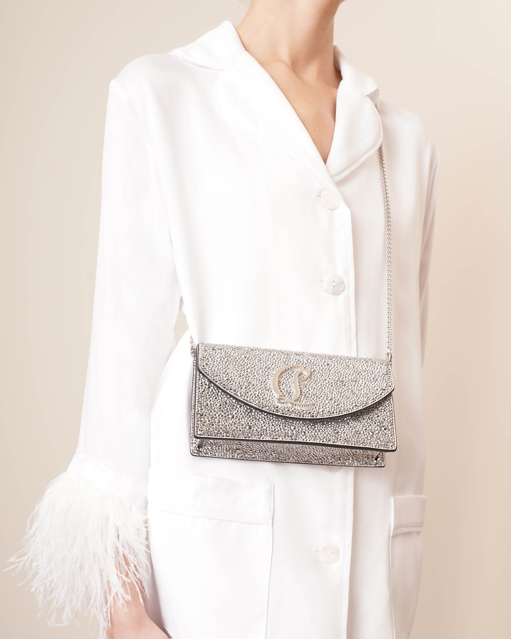 Christian Louboutin | Loubi54 small silver crystal crossbody bag