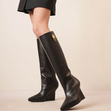 G lock black leather wedge high boots