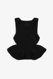 Slim fit peplum black top in waffle wool