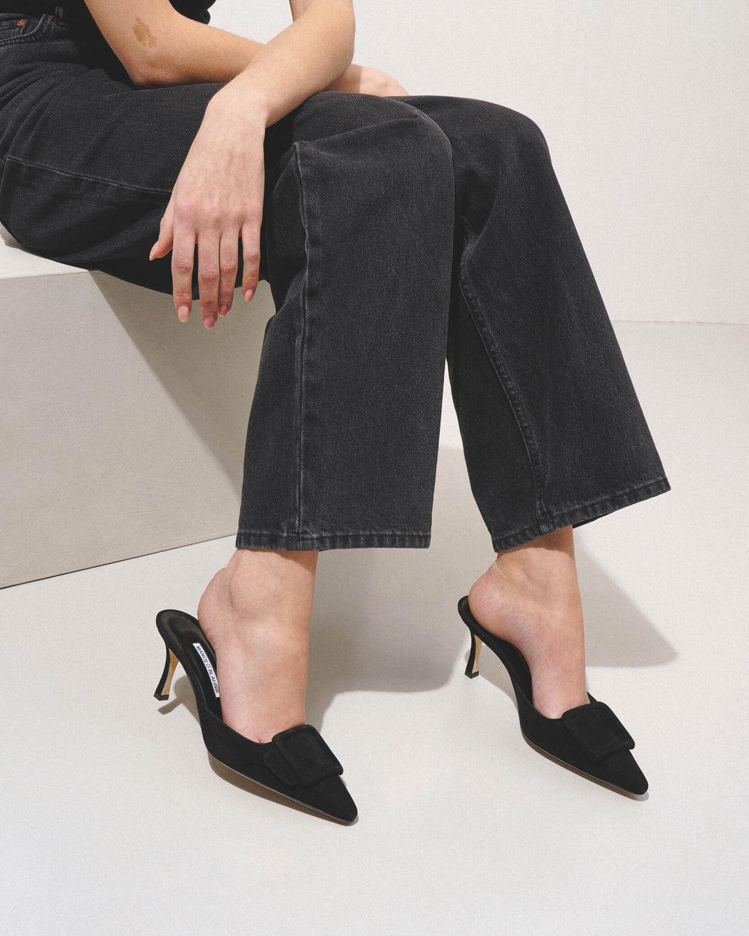 Maysale 70 black suede mules