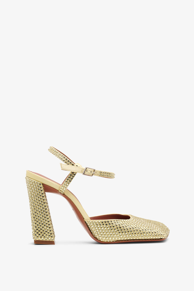 AMINA MUADDI◆Charlotte スリング スエード プリント デニム 95 Amina Muaddi Charlotte 95 embellished satin pumps Amina Muaddi