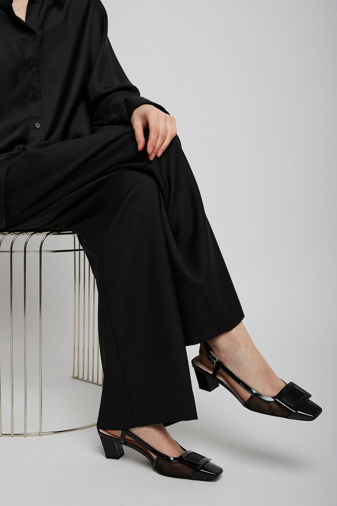 Roger Vivier | Belle Vivier 45 black mesh slingback pumps | Savannahs