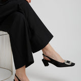 Belle Vivier pilgrim 45 black satin sling backs