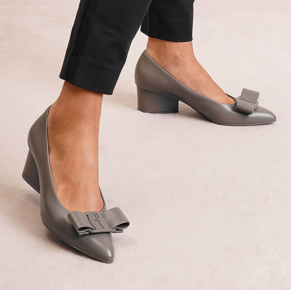 Ferragamo | Viva 55 sparrow grey leather pumps | Savannahs