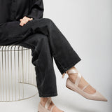 Ankle ribbon pink ballet flats