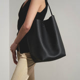 Large N/S black leather park tote bag