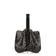 Black and metallic leather bucket bag