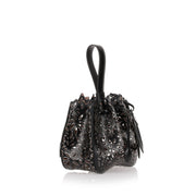 Black and metallic leather bucket bag