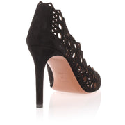 Black suede laser-cut pump