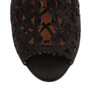 Black suede laser-cut sandal