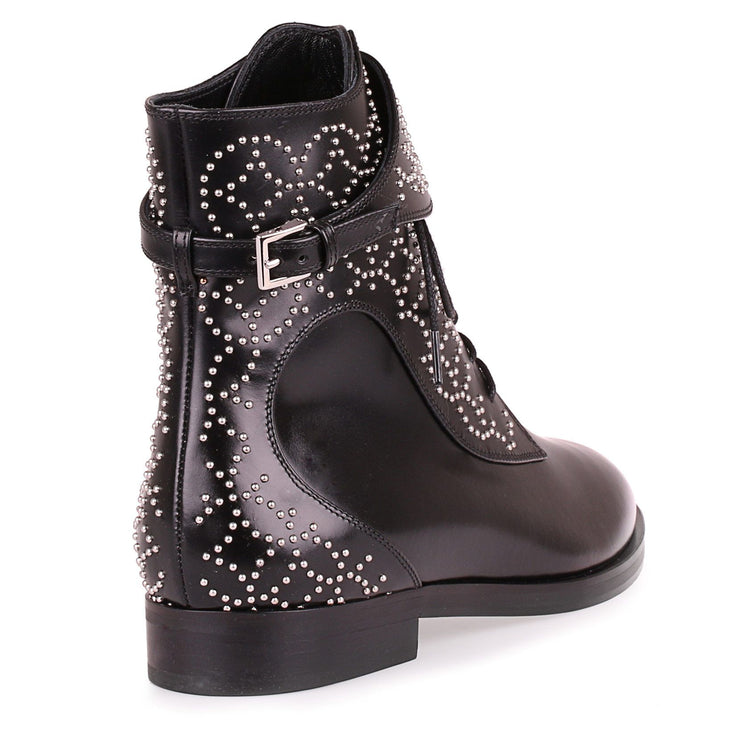 Black leather studded boot