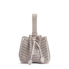 Grey leather laser-cut bucket bag