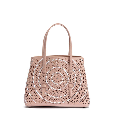 Small beige leather braided tote bag