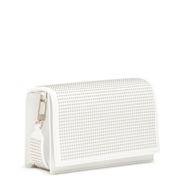 White leather studded cross-body bag