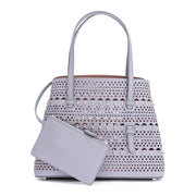 Grey leather small laser-cut bag
