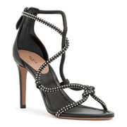 Black soft leather studs sandals