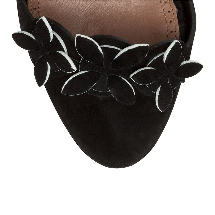 Black suede flower platform sandals
