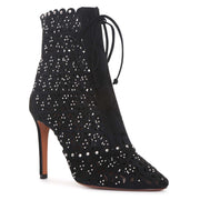Black laser cut lace-up ankle boots