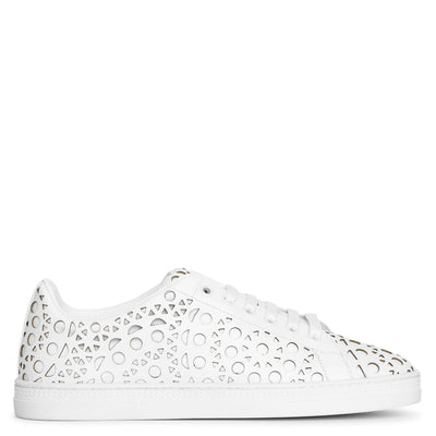 White laser cut leather sneakers