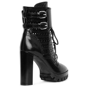Perforated combat ankle boots