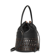 Bucket corset black leather bag