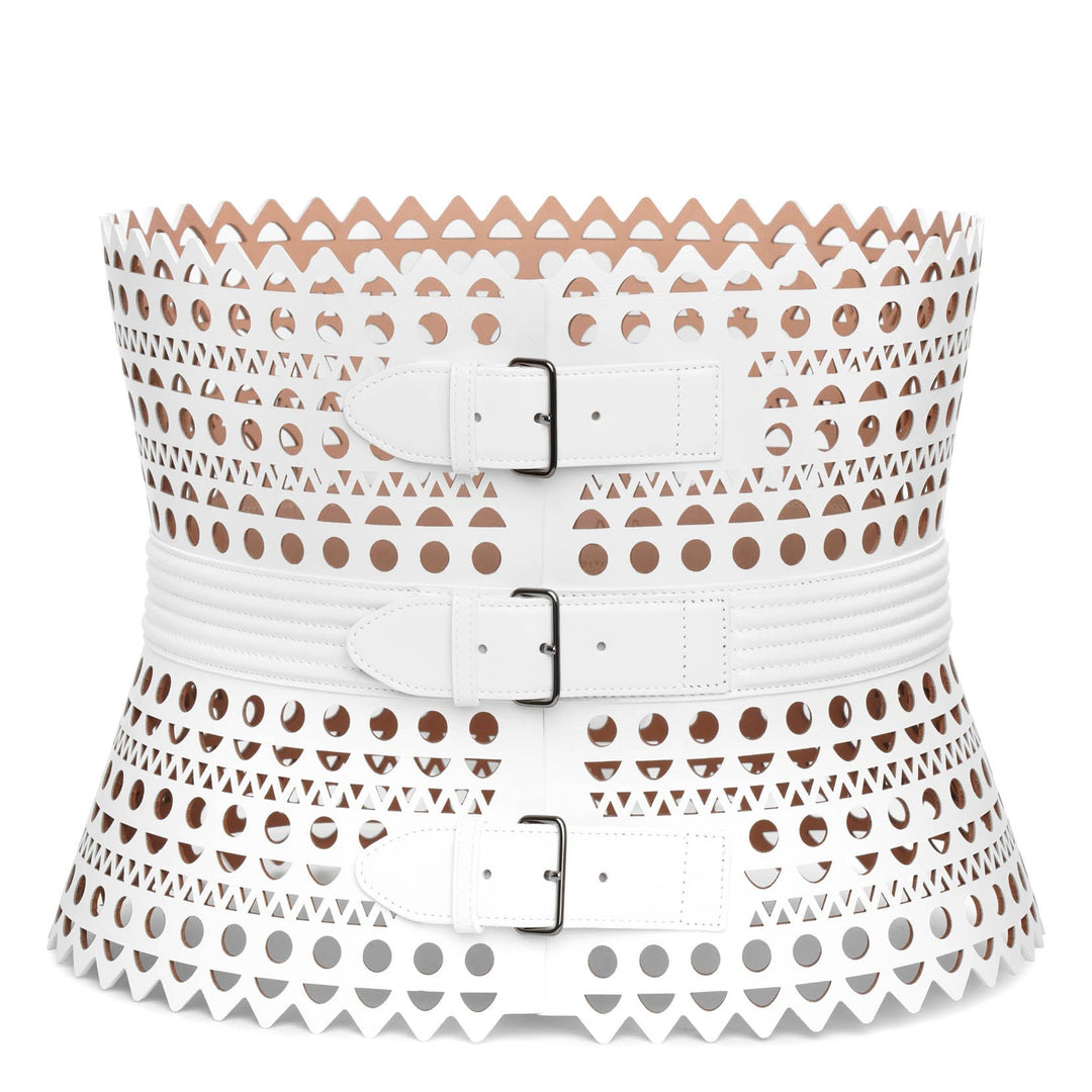 alaia ベルト　白 Laser-cut leather belt in white - Alaia | Mytheresa