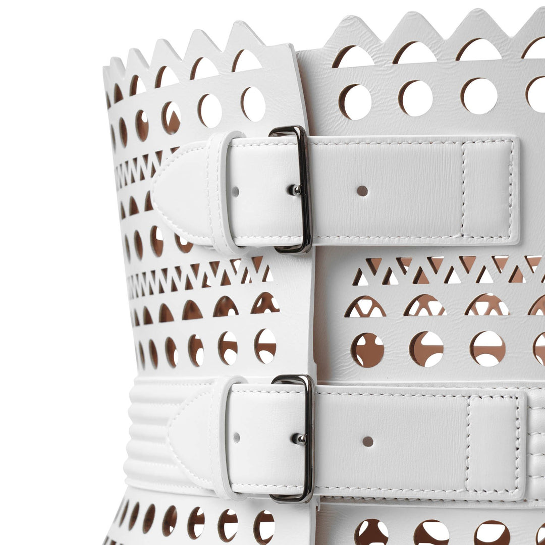 white leather corset belt