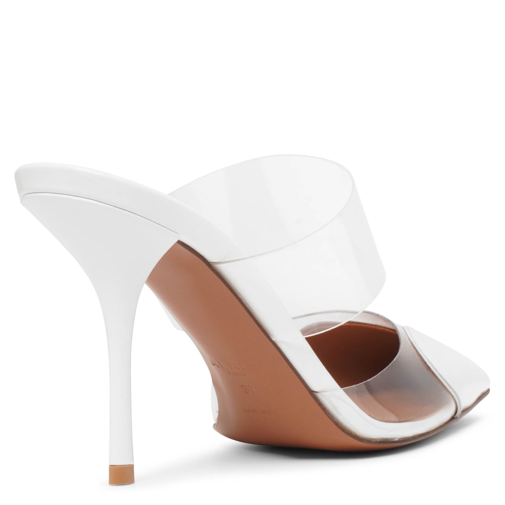 Coeur 90 white patent mule pumps