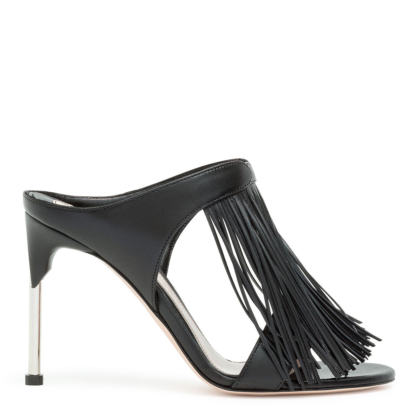 Alexander McQueen | Black leather fringes mules | Savannahs
