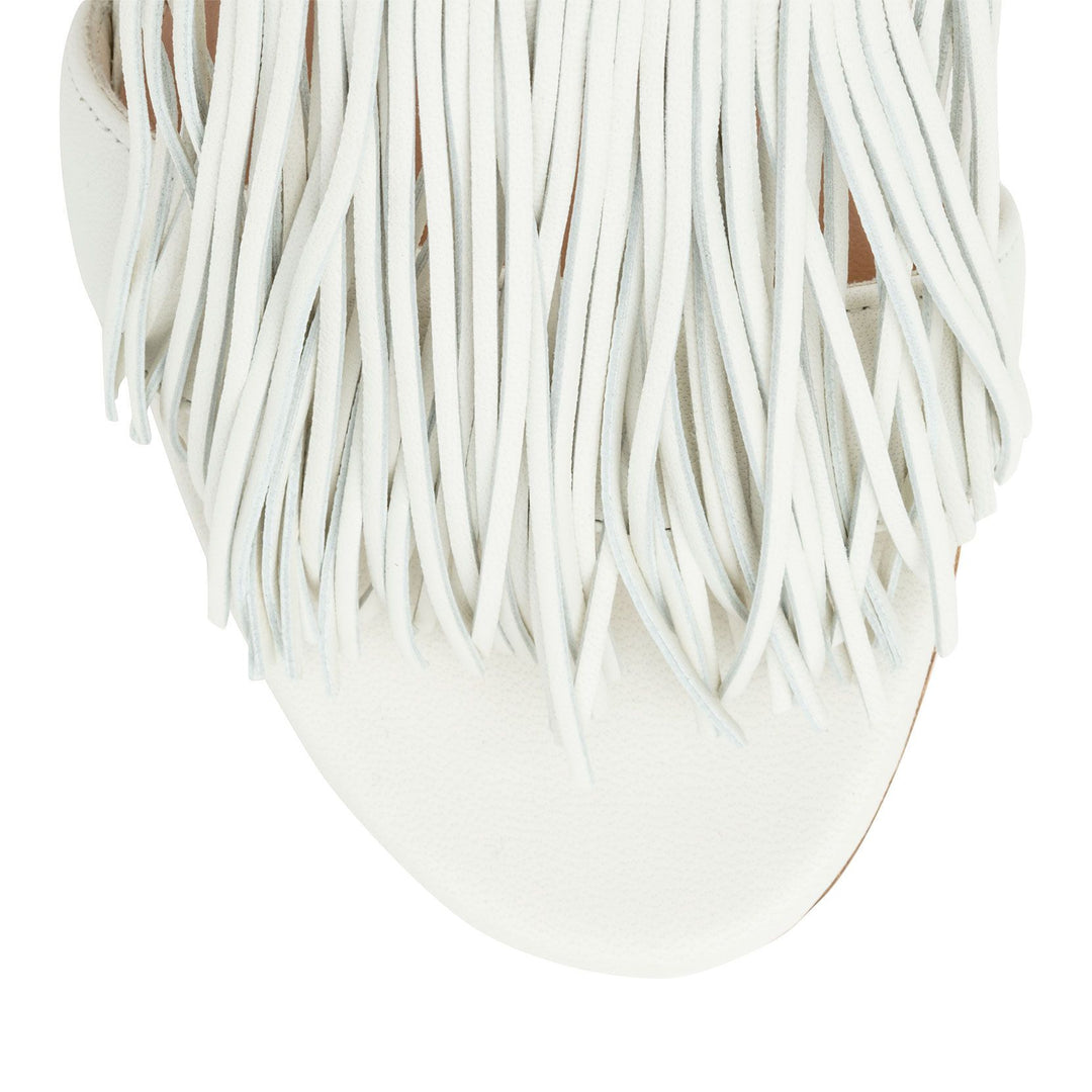 Alexander McQueen | Ivory leather pin heel fringe mules