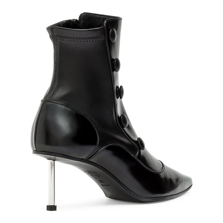 Victorian black leather medium heel boot