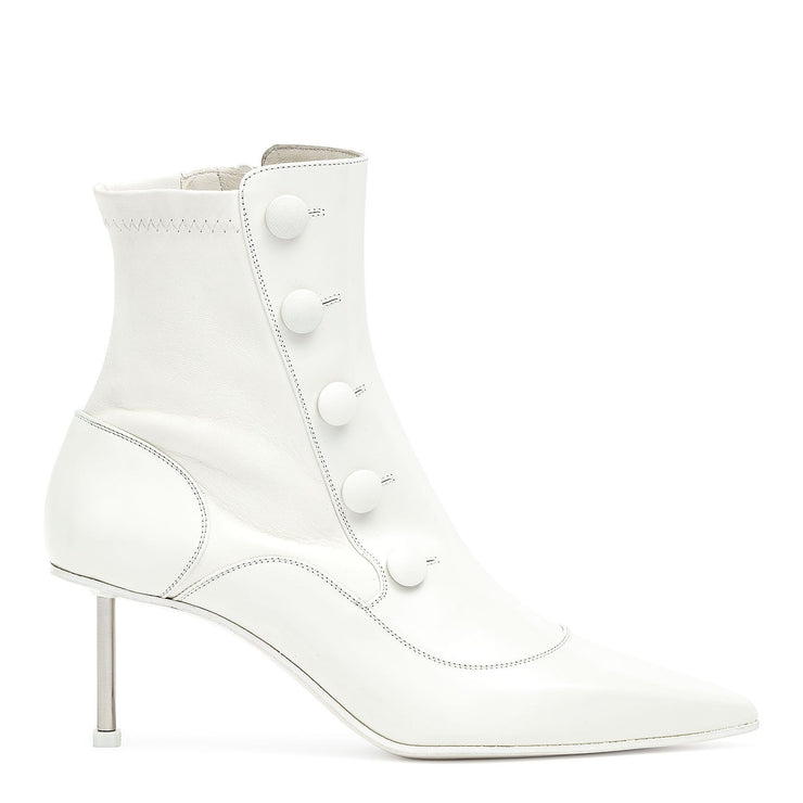 Victorian white leather high heel boot
