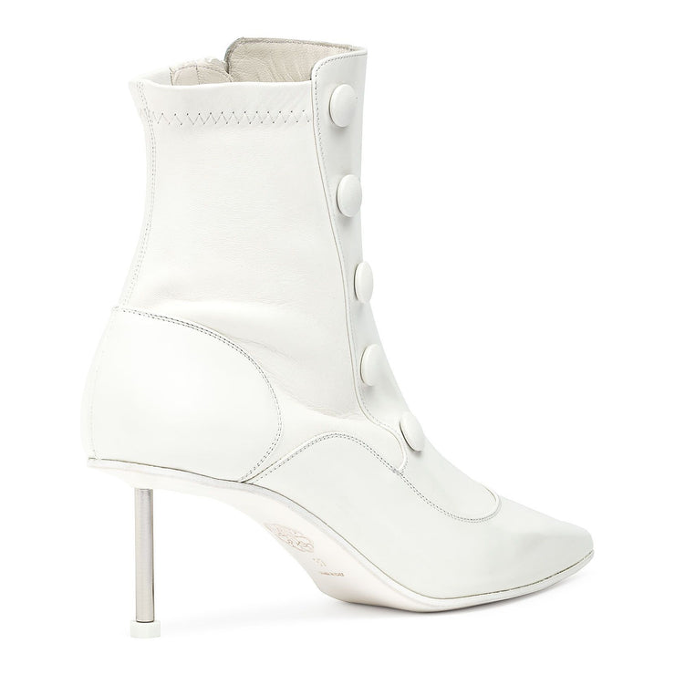 Victorian white leather high heel boot