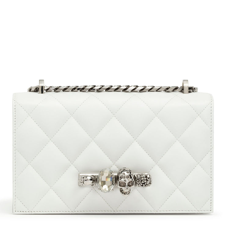Quilted jewelled ivory satchel