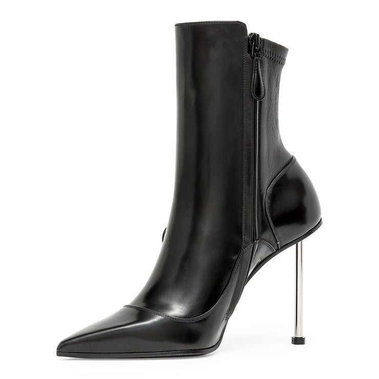 Victorian black leather high heel boot